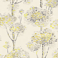 Wall Fashion Painterly Grey & yellow Tree Embossed Wallpaper