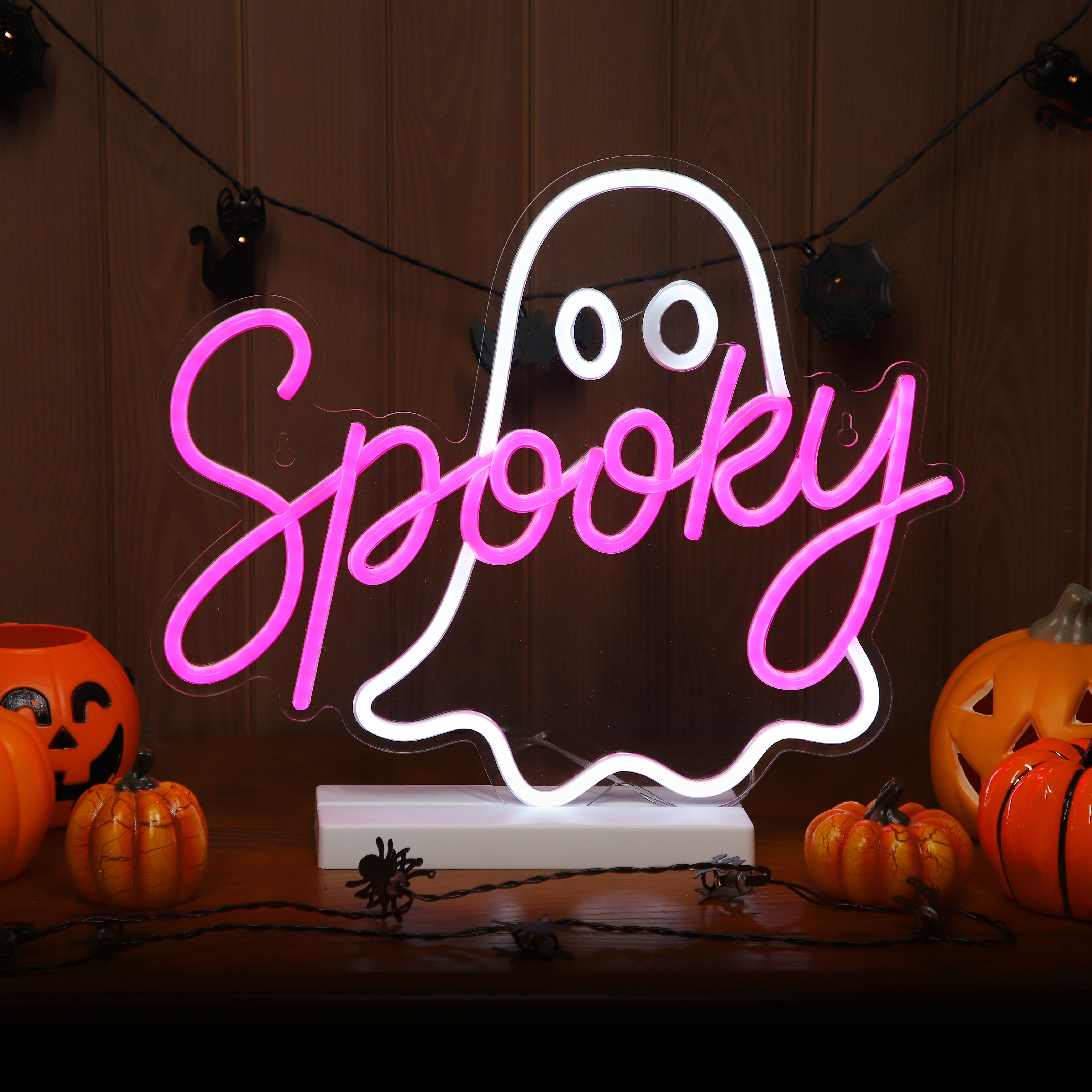 Wall Sign Spooky LED Silhouette, (H) 300mm - Pink & Ice white
