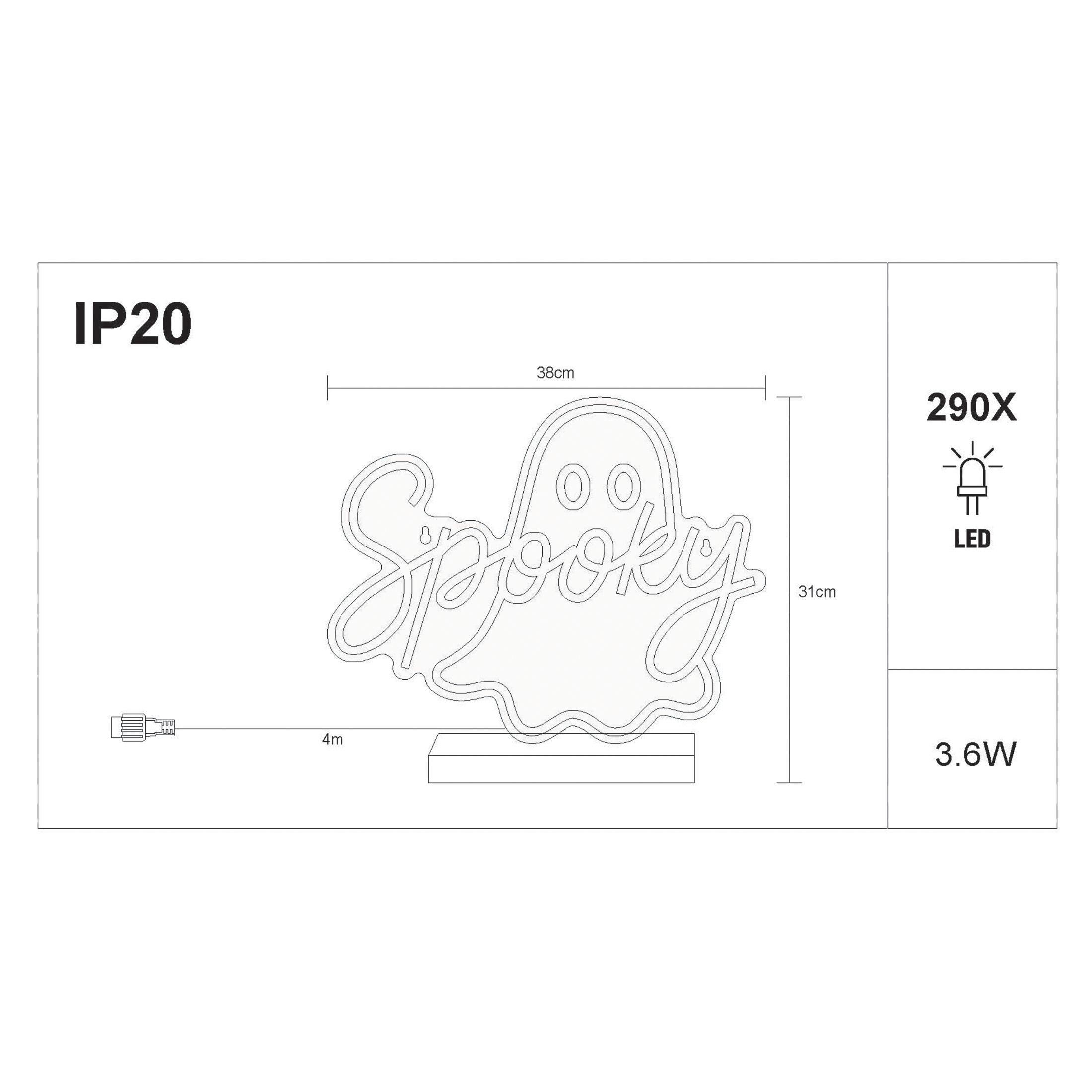 Wall Sign Spooky LED Silhouette, (H) 300mm - Pink & Ice white