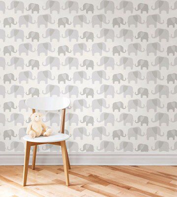 Wallpops Grey Elephant parade Smooth Wallpaper
