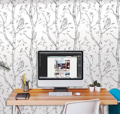 Wallpops Grey Owls in the woods Smooth Wallpaper