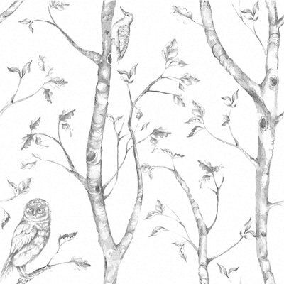 Wallpops Grey Owls in the woods Smooth Wallpaper