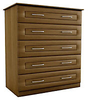 Walnut effect 5 Drawer Ready assembled Chest of drawers (H)1130mm (W)800mm (D)500mm