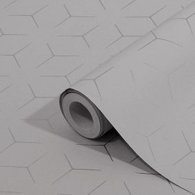 Wandou Grey Geometric Metallic effect Smooth Wallpaper Sample