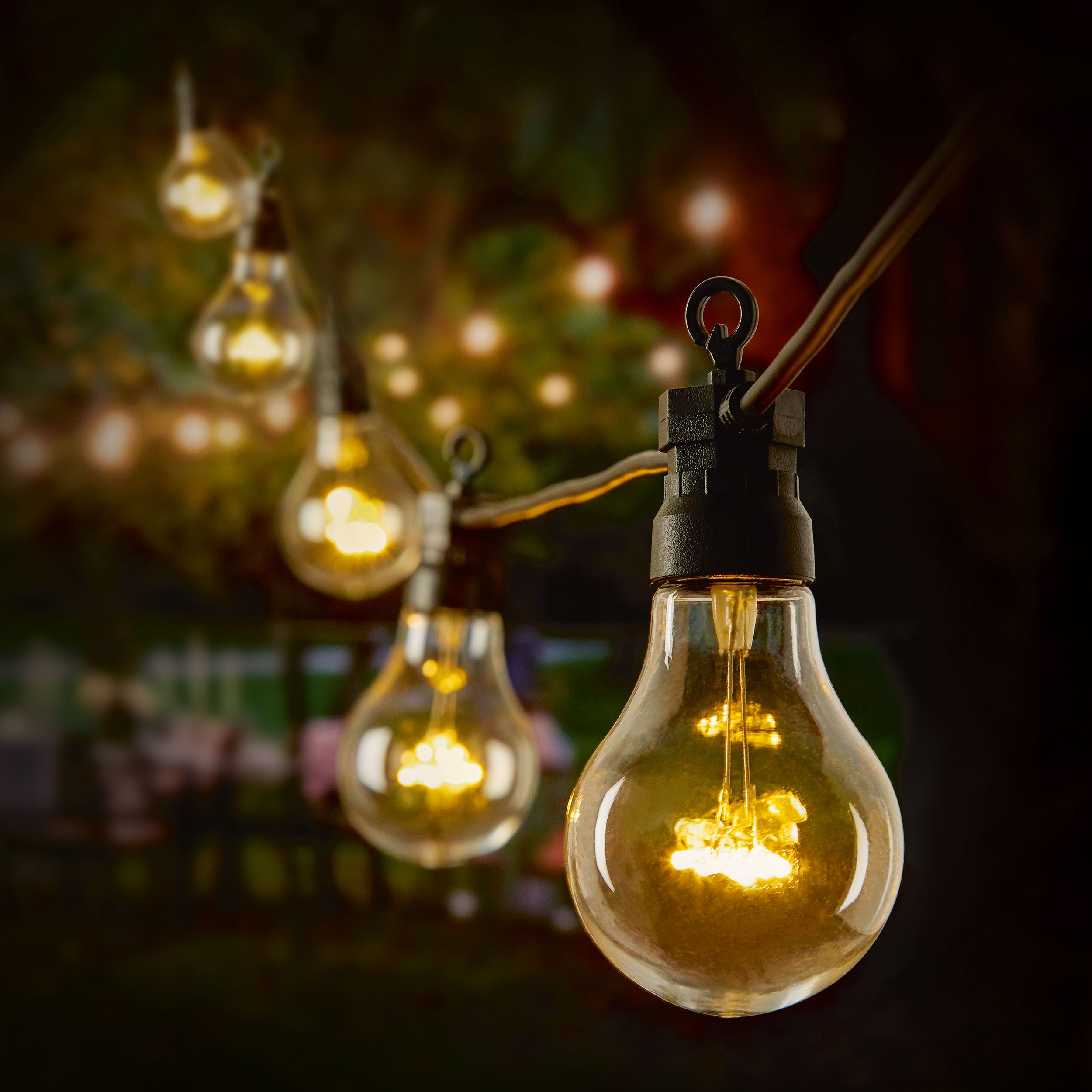 Warm white Bulb LED Festoon lights with Black cable DIY at B&Q