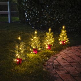 Warm white LED Green Christmas tree Path light (H) 480mm, Set of 4