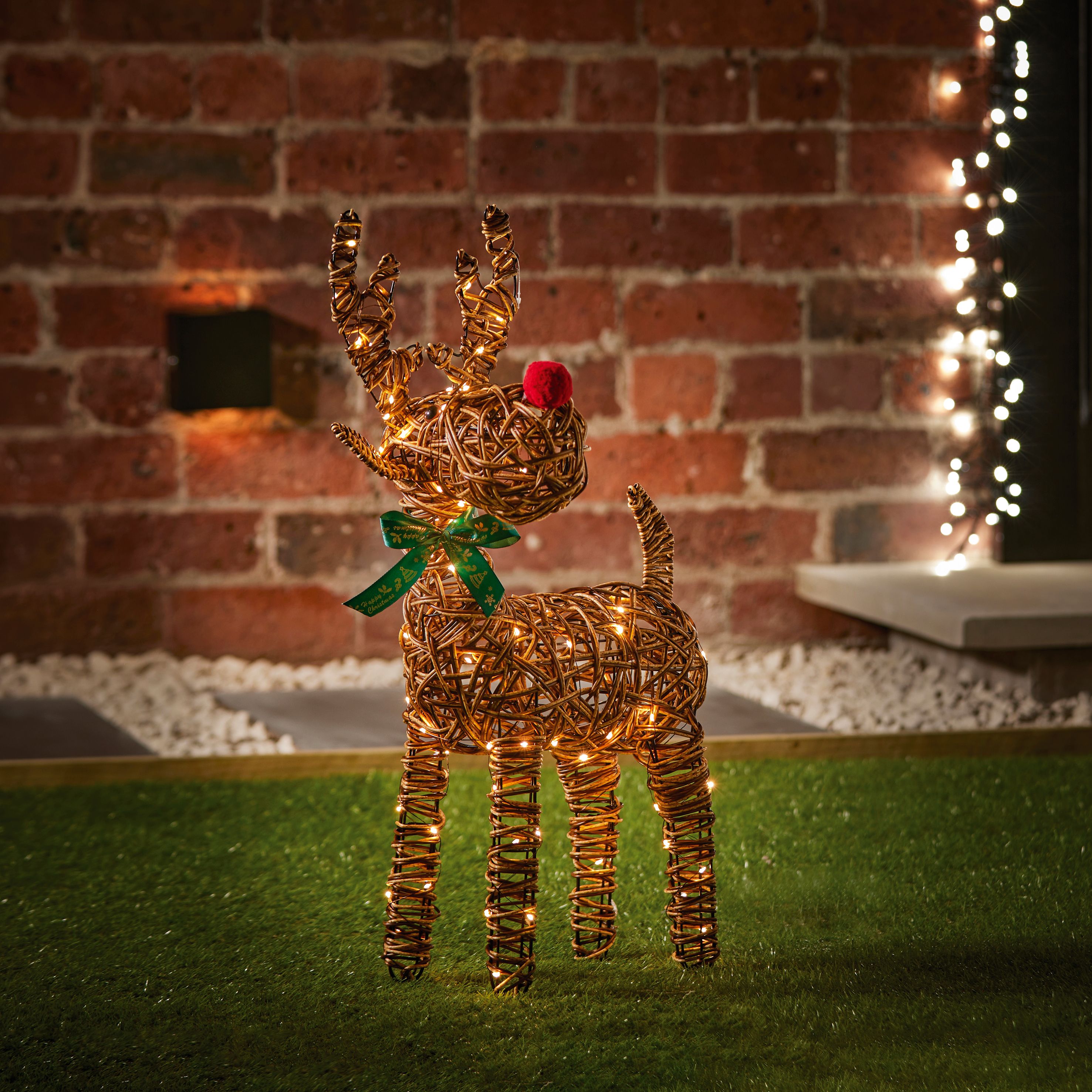 Warm white LED Red-Nose Reindeer Freestanding Silhouette (H) 670mm