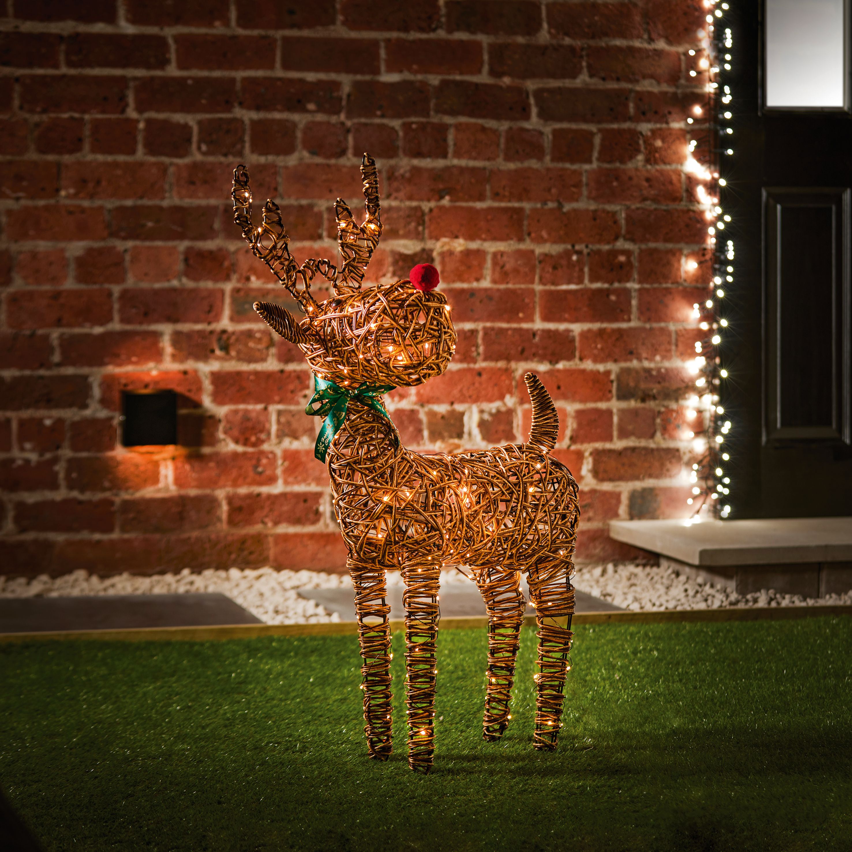 Warm white LED Red-Nose Reindeer Freestanding Silhouette (H) 960mm