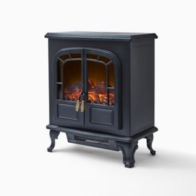 Warmlite Traditional 2kW Matt Black Cast iron effect Electric Stove
