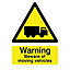 Warning beware of moving vehicles Self-adhesive labels, (H)200mm (W)150mm