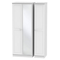 Warwick Contemporary Pre-assembled Mirrored Matt white 3 door Tall Triple Wardrobe (H)1970mm (W)1110mm (D)530mm