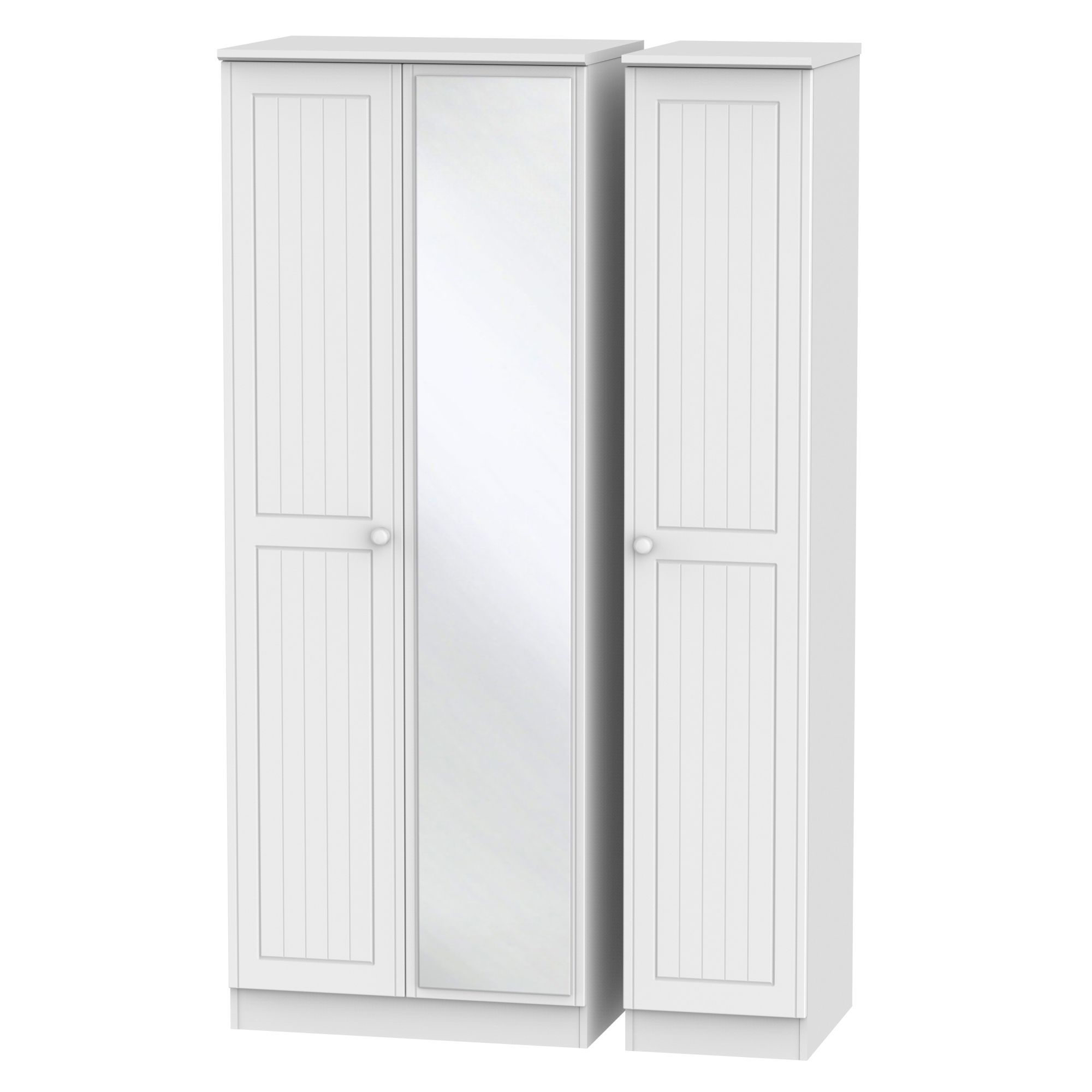 Warwick Contemporary Pre-assembled Mirrored Matt white 3 door Tall Triple Wardrobe (H)1970mm (W)1110mm (D)530mm