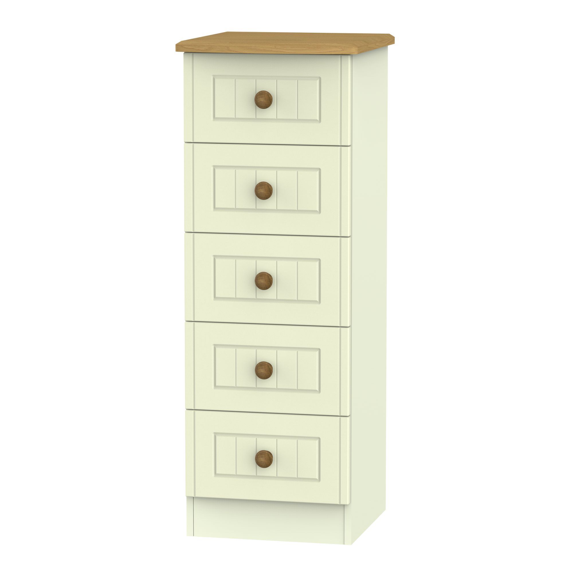 Warwick Ready assembled Matt cream oak effect 5 Drawer Chest of drawers (H)1075mm (W)395mm (D)415mm