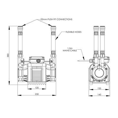Watermill 1 5 Bar Shower Pump H 265mm W 2mm L 340mm Diy At B Q
