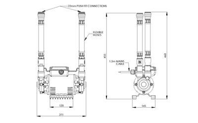 Watermill BP100D 3 bar Shower pump (H)219mm (W)145mm (L)258mm