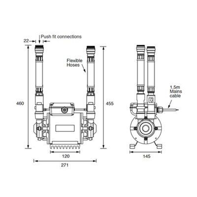 Watermill BP100D Twin 3 bar Shower pump (H)265mm (W)220mm (L)340mm