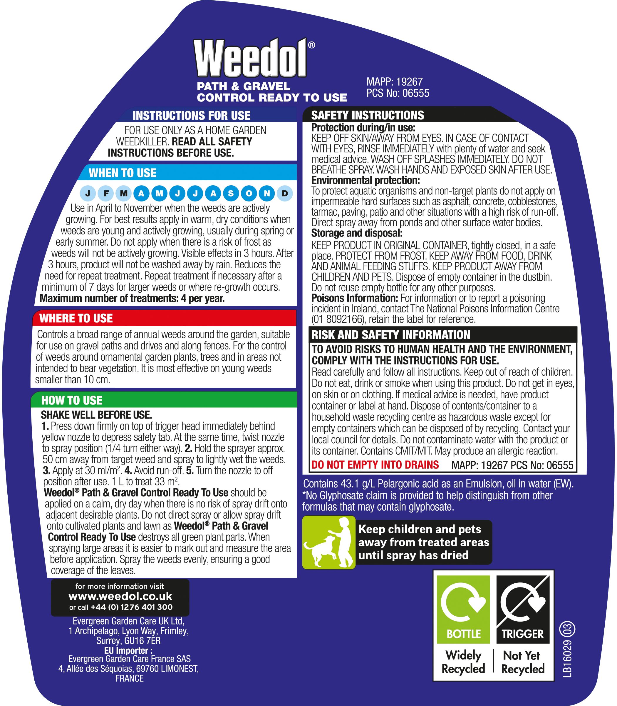 Weedol Path Patio Weed Killer 1l 1 01kg Diy At B Q