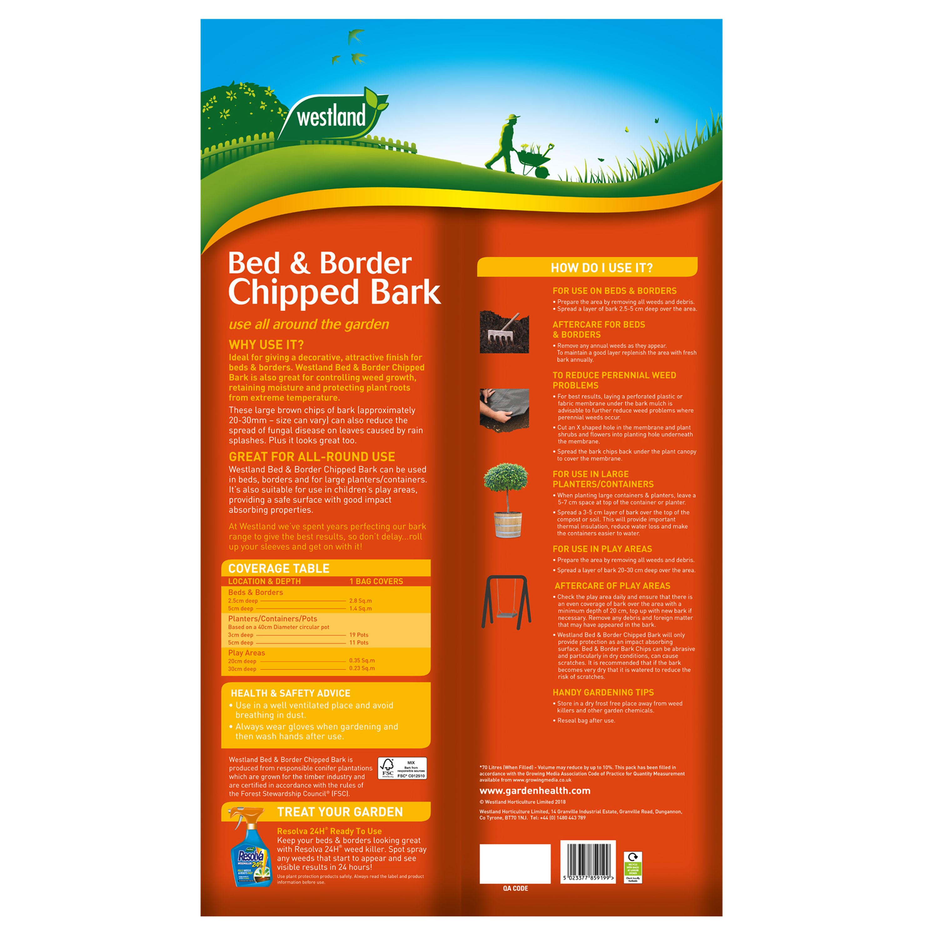 Westland Bed & border Brown Large Bark chippings 70L Bag