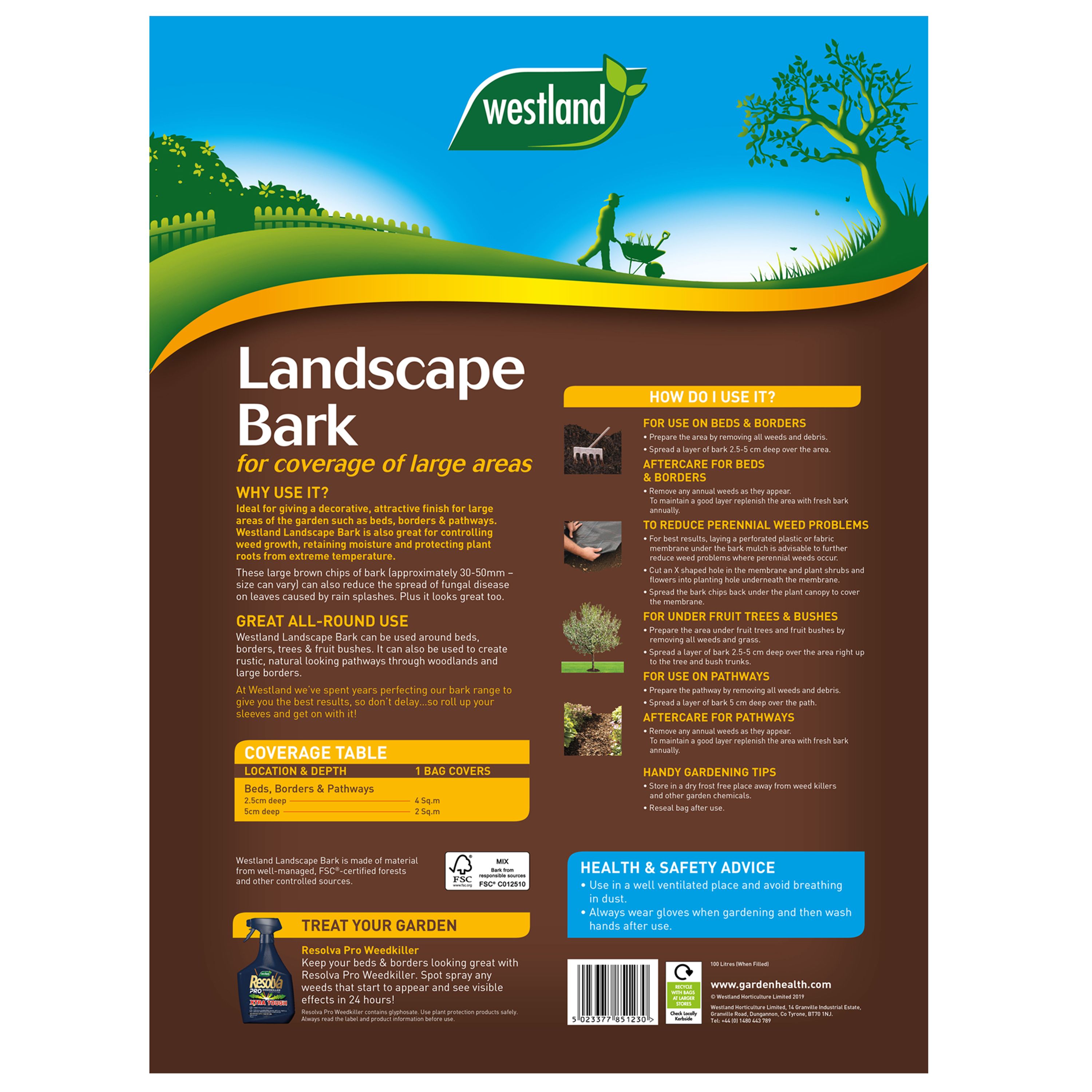 Westland Landscape Brown Large Bark chippings 100L Bag