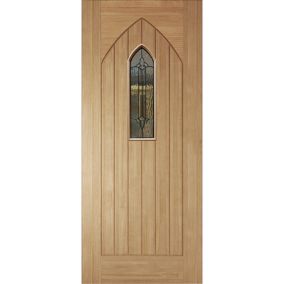 Westminster 6 panel Leaded Timber White oak veneer Swinging External Front Door, (H)1981mm (W)838mm