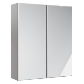 Westport Gloss White Modern Double Wall cabinet With 2 mirror doors (W)595mm (H)720mm