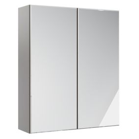 Westport Matt Stone grey Modern Double Wall cabinet With 2 mirror doors (W)595mm (H)720mm