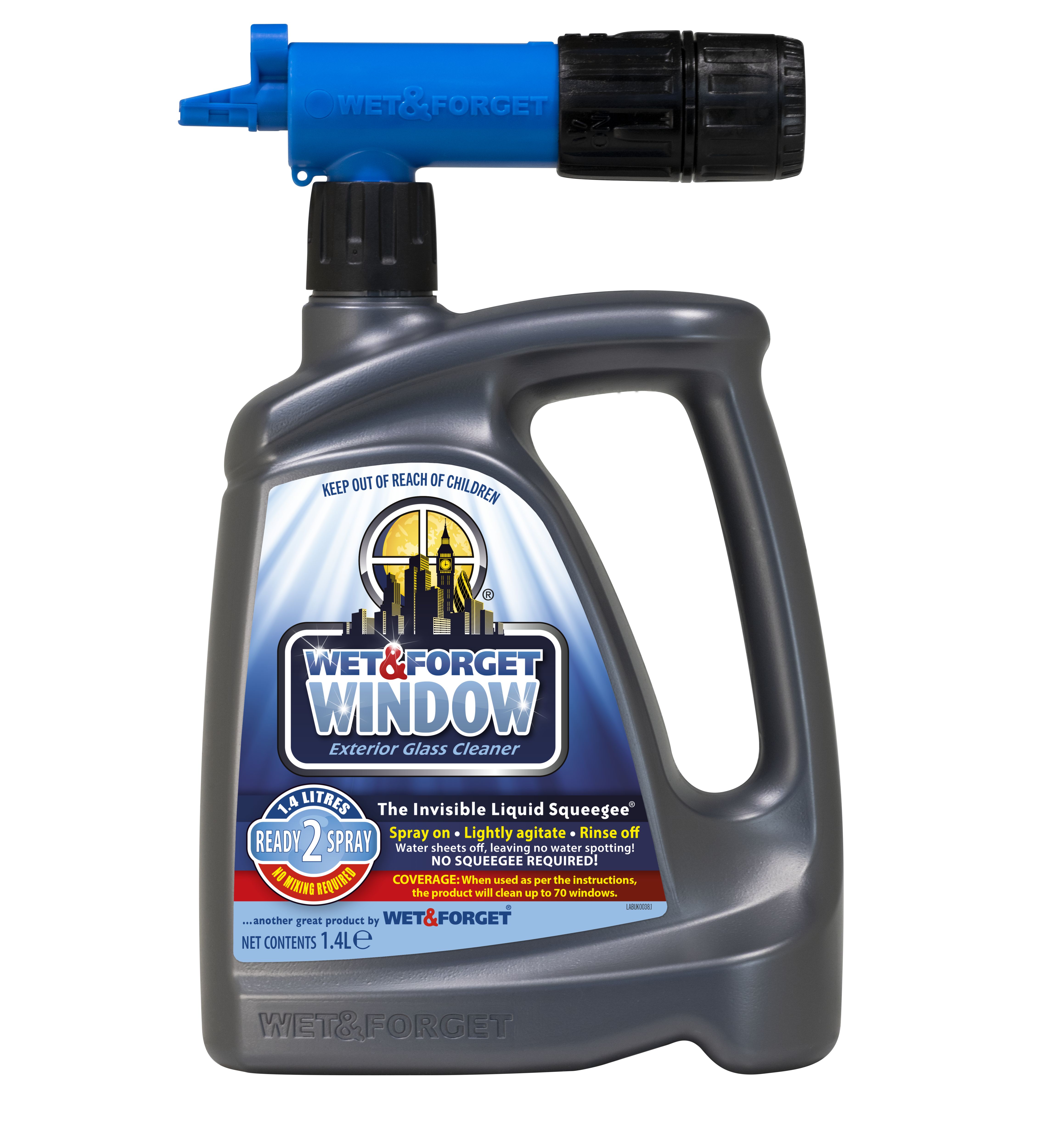 Wet & Forget Invisible Liquid Squeegee Glass Window cleaner, 1.62kg, 1.4L