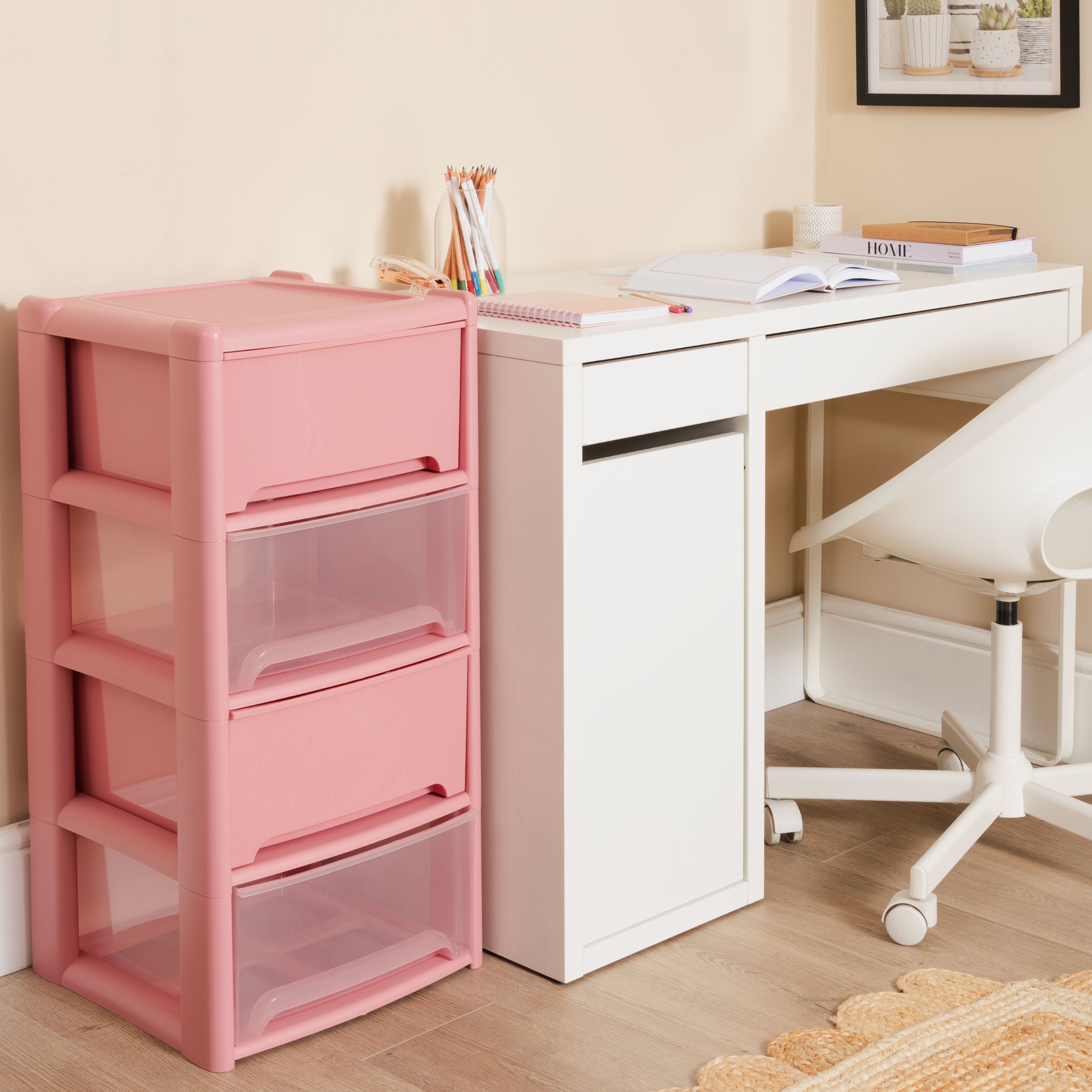 draw drawers サテンヘルシーブラ アイボリー Wham Apricot 80L Plastic 4 Drawer unit (H) 79.5cm x (W) 38.5cm