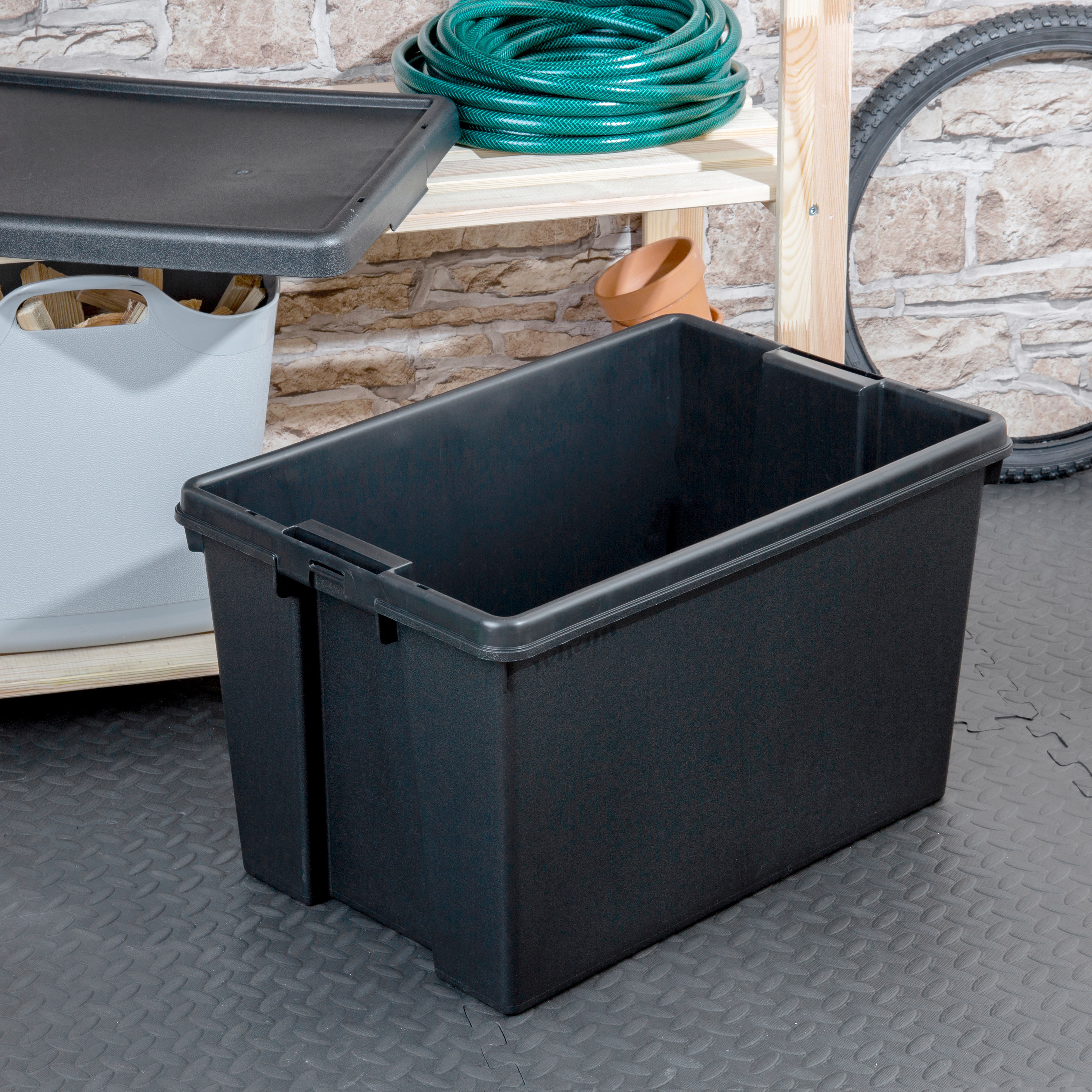 Wham Bam Heavy duty Black 62L Large Plastic Stackable Storage box with Lid