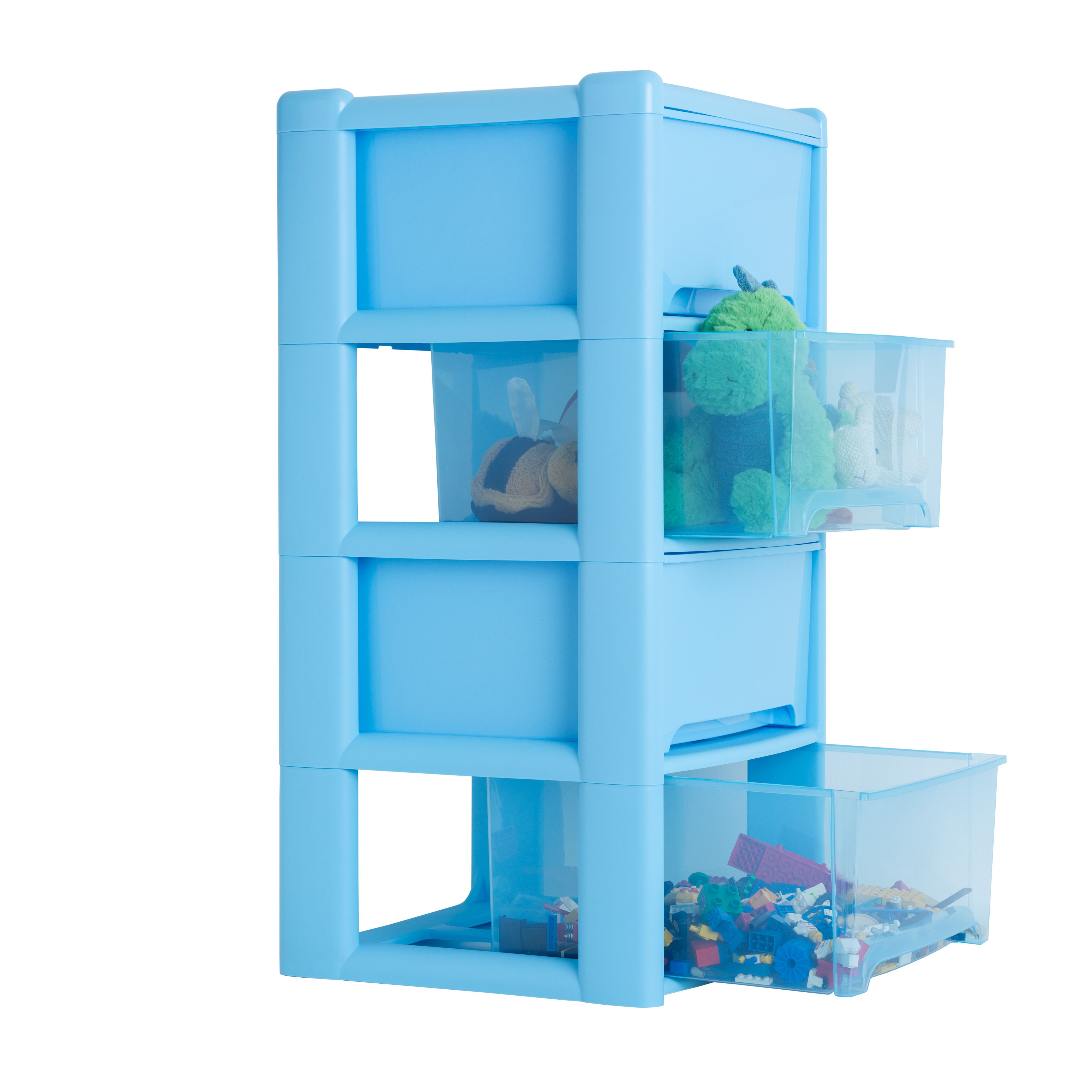 Wham Blue 20L Stackable Plastic 4 drawer unit (H) 85cm x (W) 39cm
