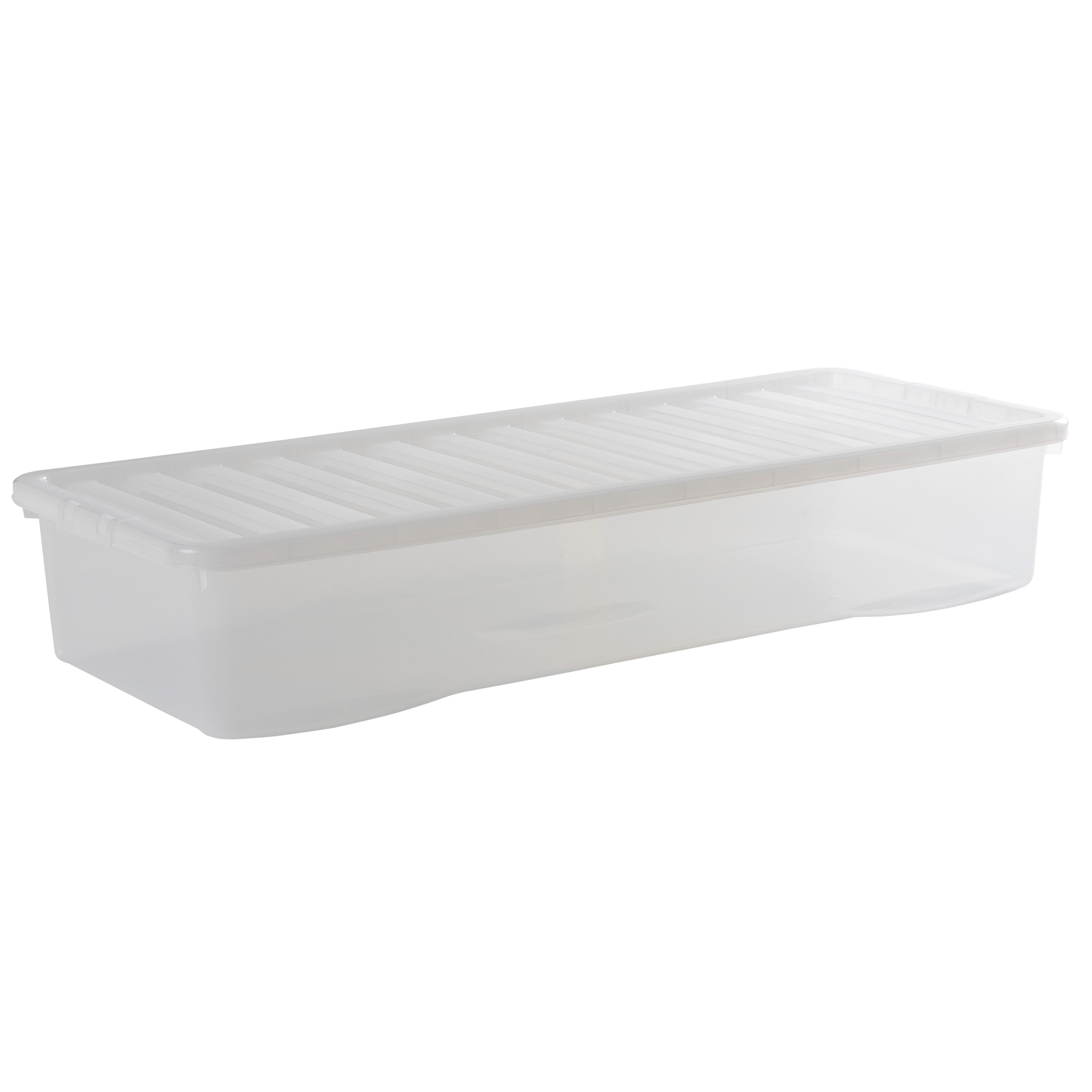 Wham Crystal Clear Rectangular 55L Large Plastic Stackable Underbed Storage box with Lid