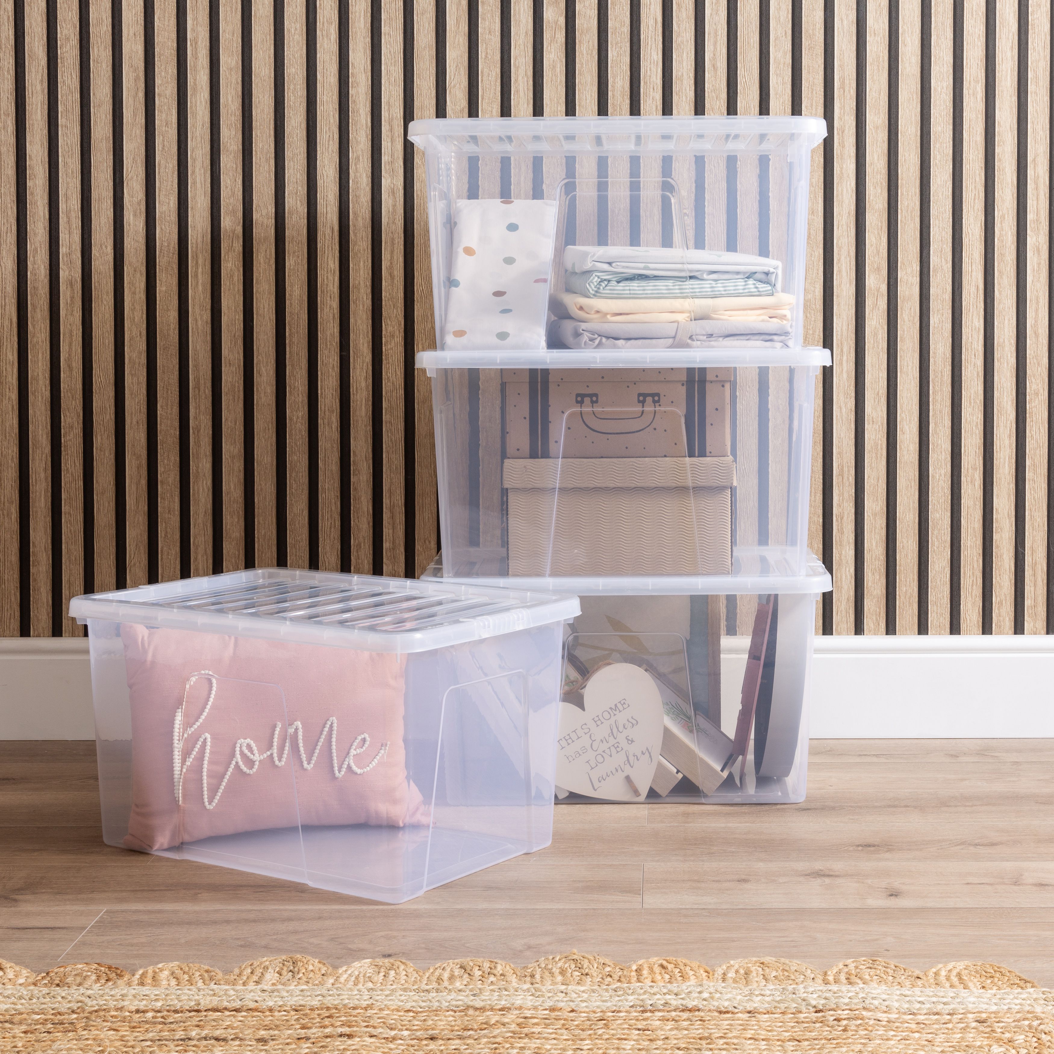 Wham Crystal Clear Rectangular 60L Large Plastic Stackable Storage box with Lid - 3