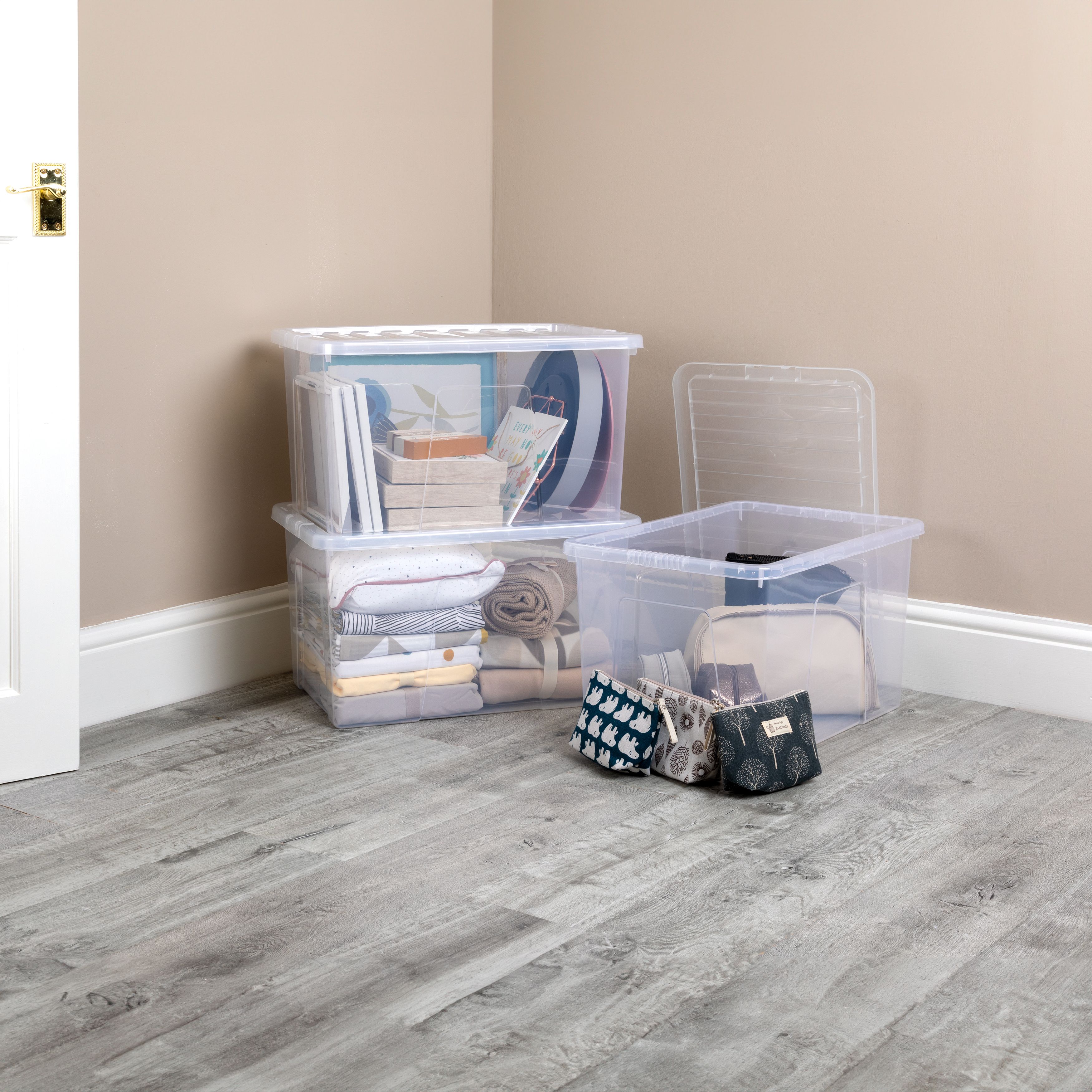 Wham Crystal Clear Rectangular 60L Large Plastic Stackable Storage box with Lid - 4