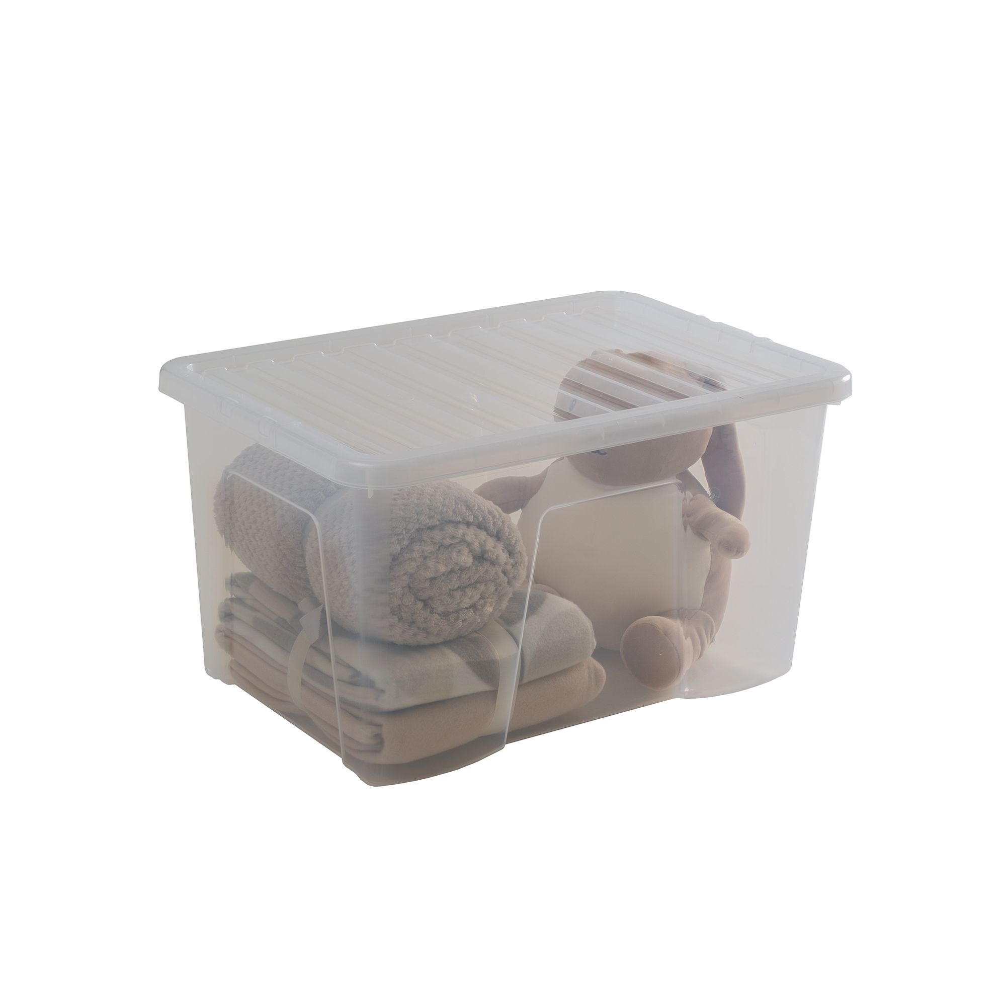 Wham Crystal Clear Rectangular 60L Large Plastic Stackable Storage box with Lid