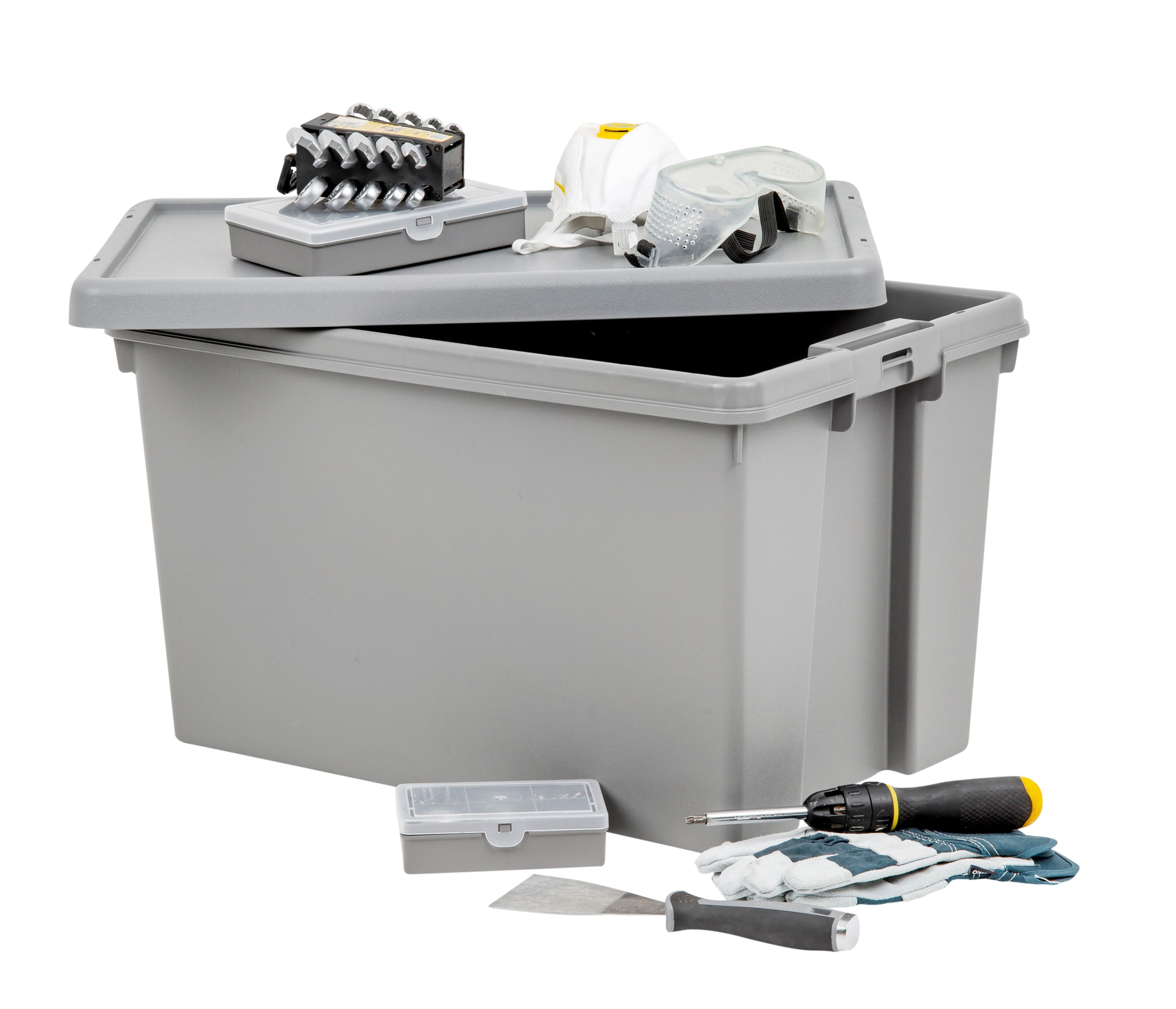 Wham Heavy duty Upcycled soft grey 62L Large Plastic Storage box