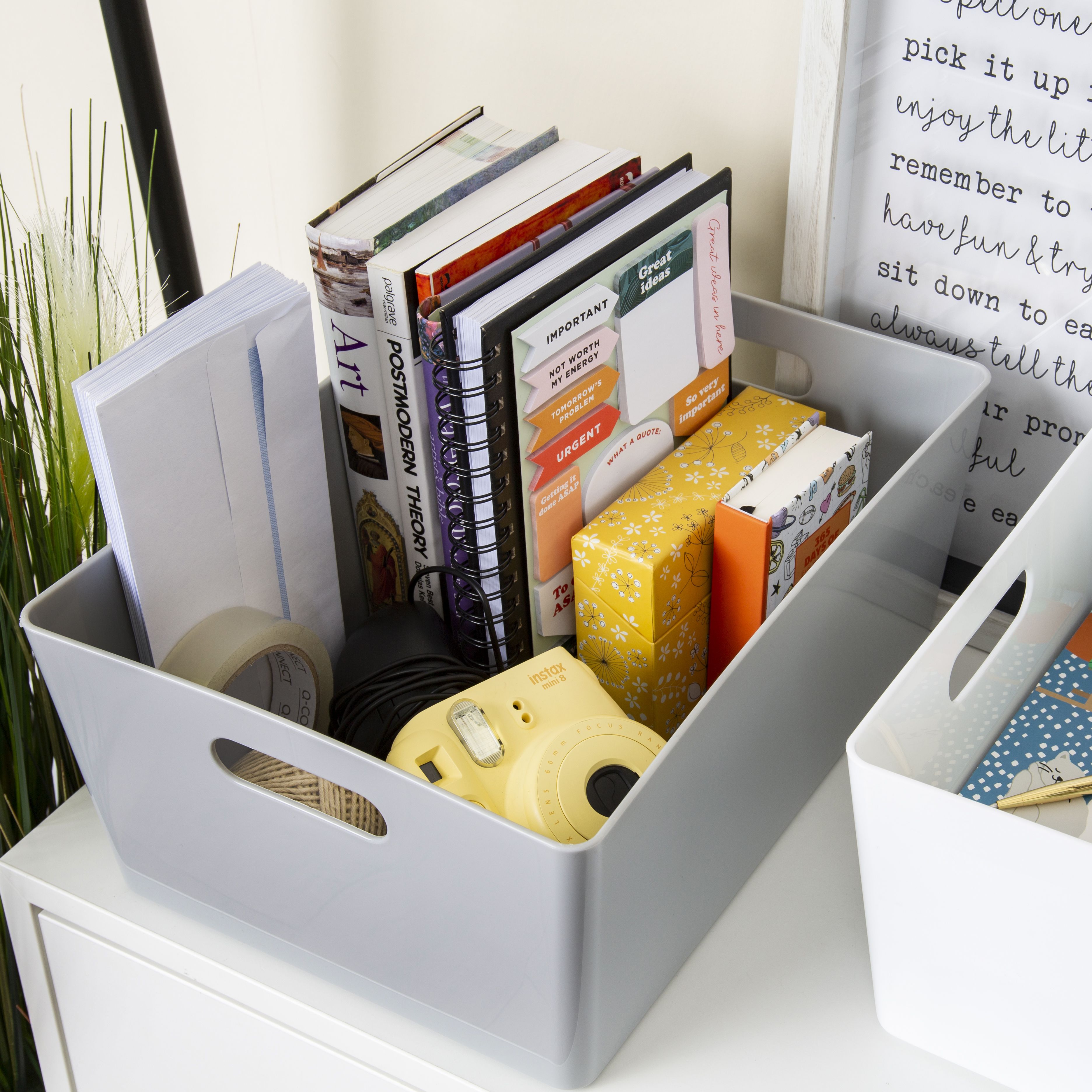 Wham Studio High polished finish Gloss cool grey Plastic Nestable Storage basket (H)15cm (W)26cm (D)26cm