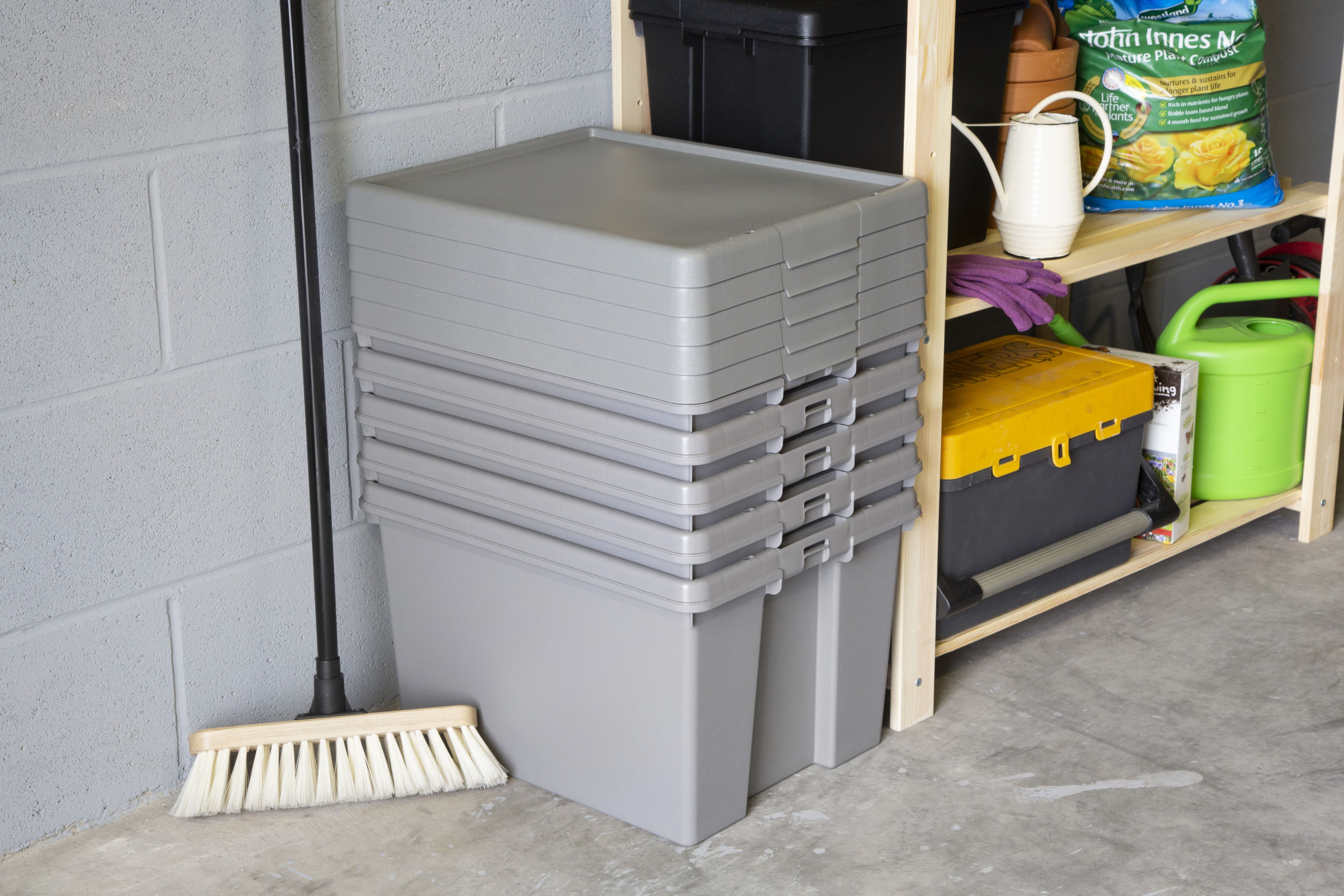 Wham Upcycled Heavy duty Cement grey 45L Stackable Storage box with Lid - 3