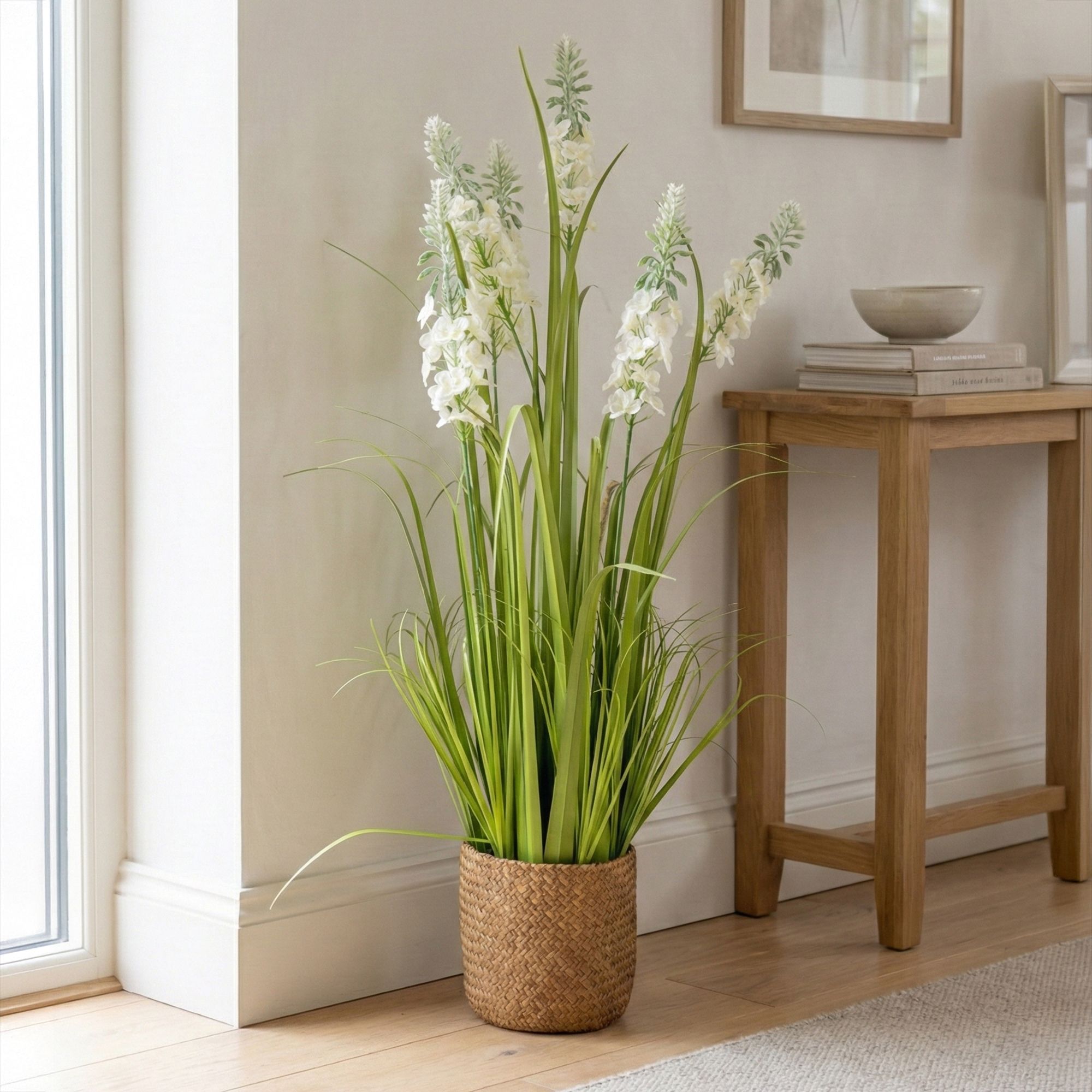 White 98cm Larkspur Artificial plant in Brown Pot