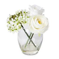 White Artificial floral arrangement in Hydrangea & rose