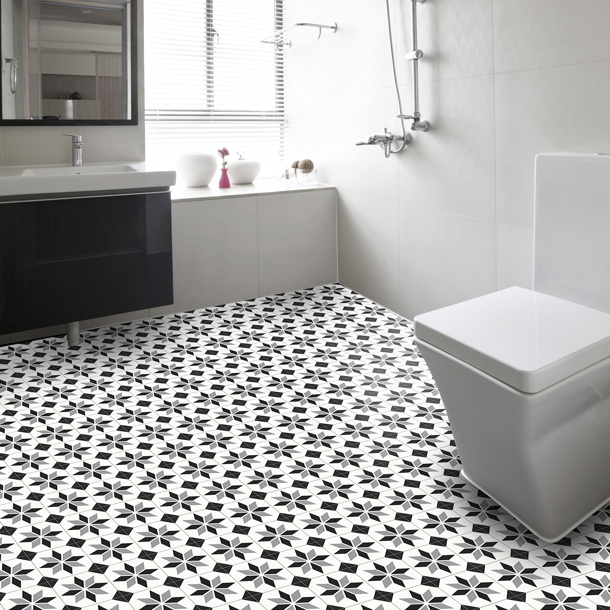 White Black & Grey Mosaic effect Sheet vinyl Sheet vinyl, 6m²