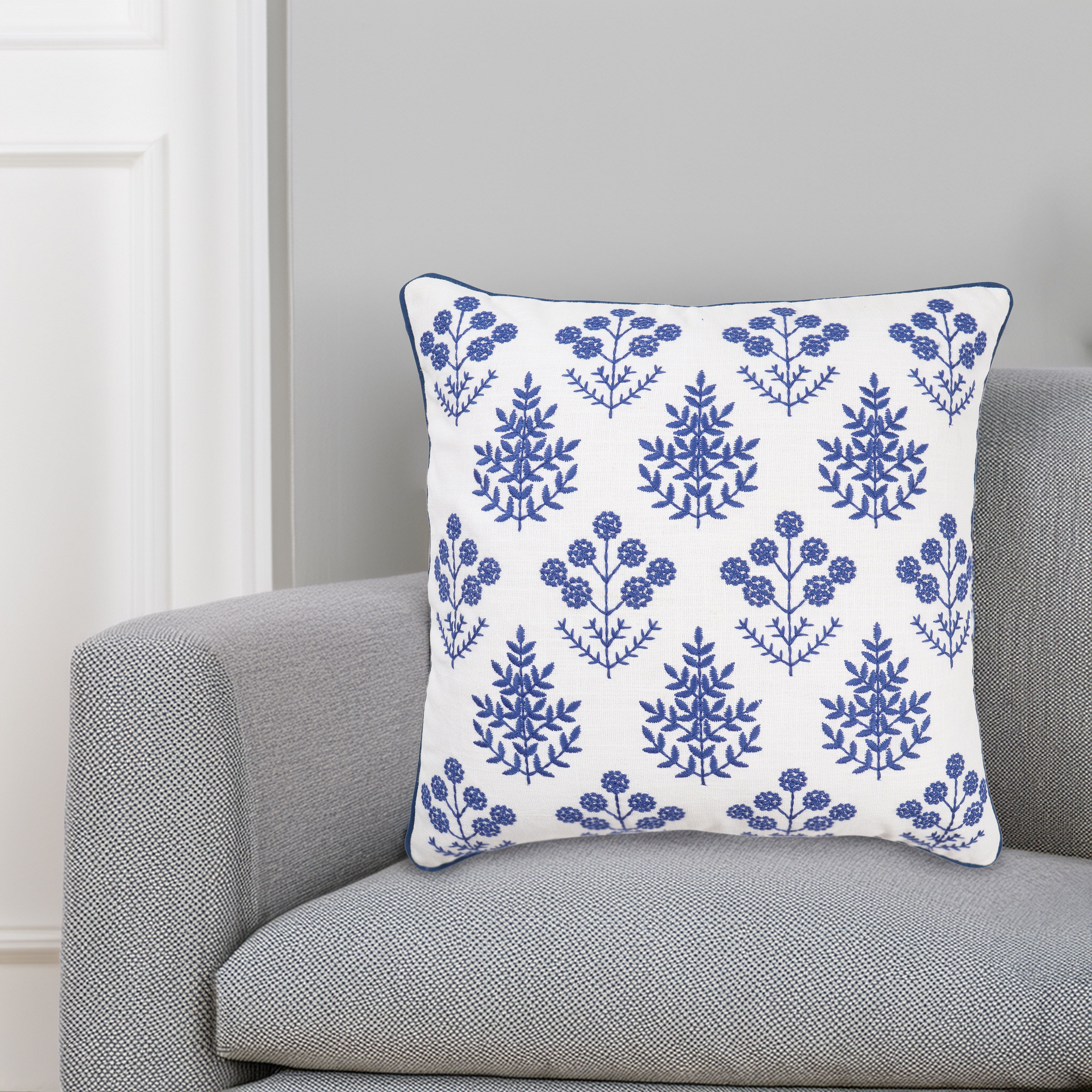 ABAKUHAUS Indaco Federe Cuscini Set di 2, Floral Swirl