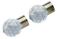 White Brass effect Acrylic & metal Crystal Curtain pole finial, Pack of 2