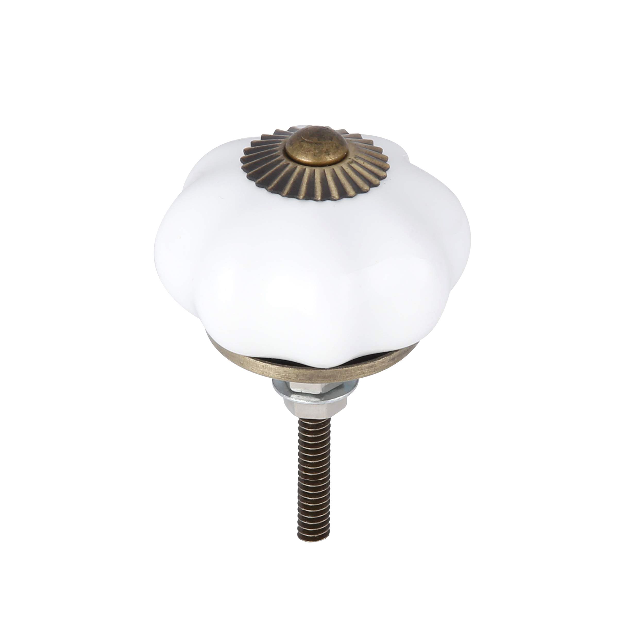 White Ceramic Brass effect Furniture Knob (Dia)43mm