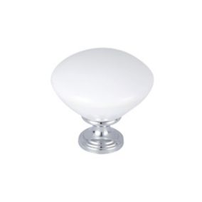 White Ceramic Chrome effect Round Furniture Knob (Dia)45mm