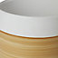 White Ceramic Wood effect Circular Plant pot (Dia)16.8cm