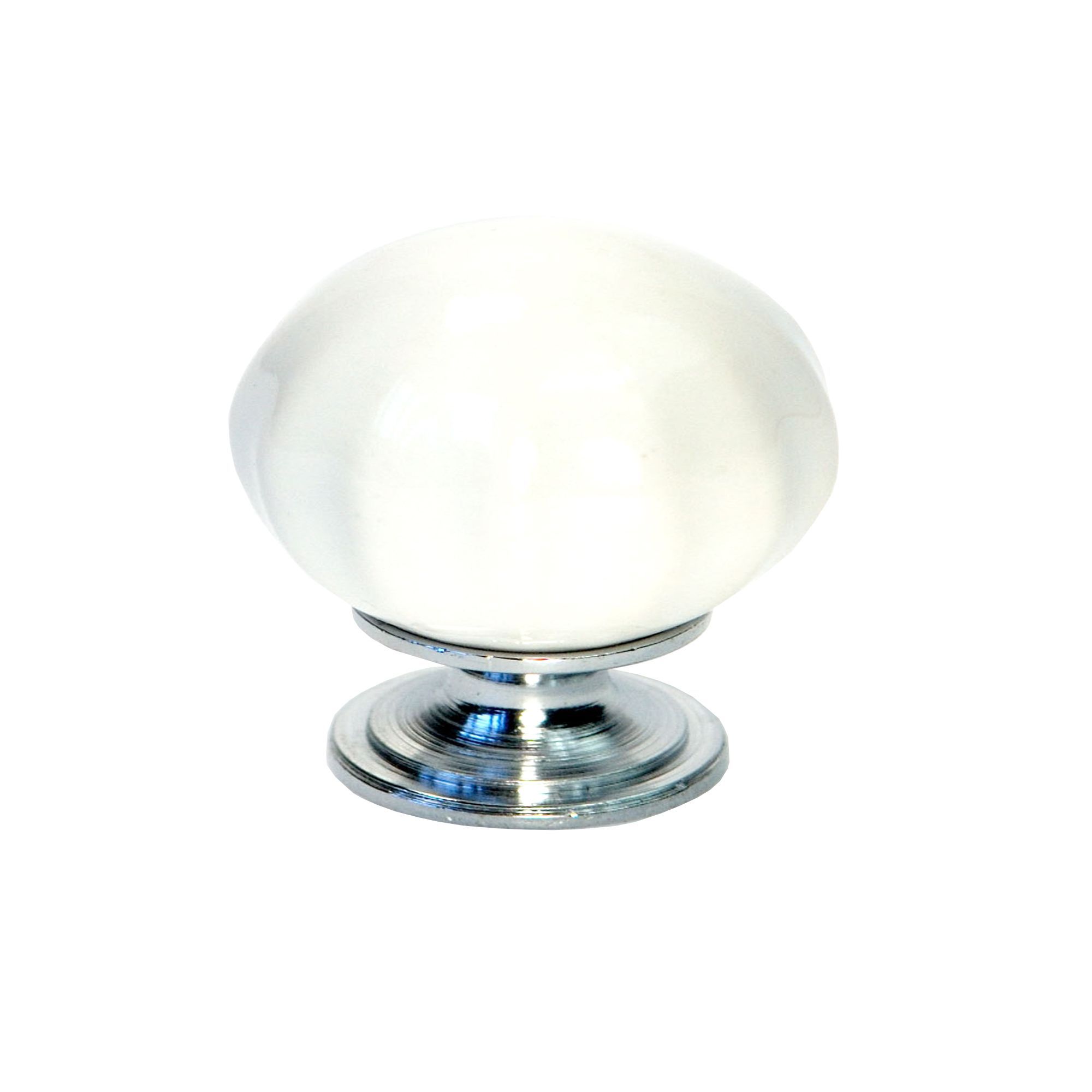 White Ceramic & zinc alloy Chrome effect Pumpkin Furniture Knob (Dia)30mm