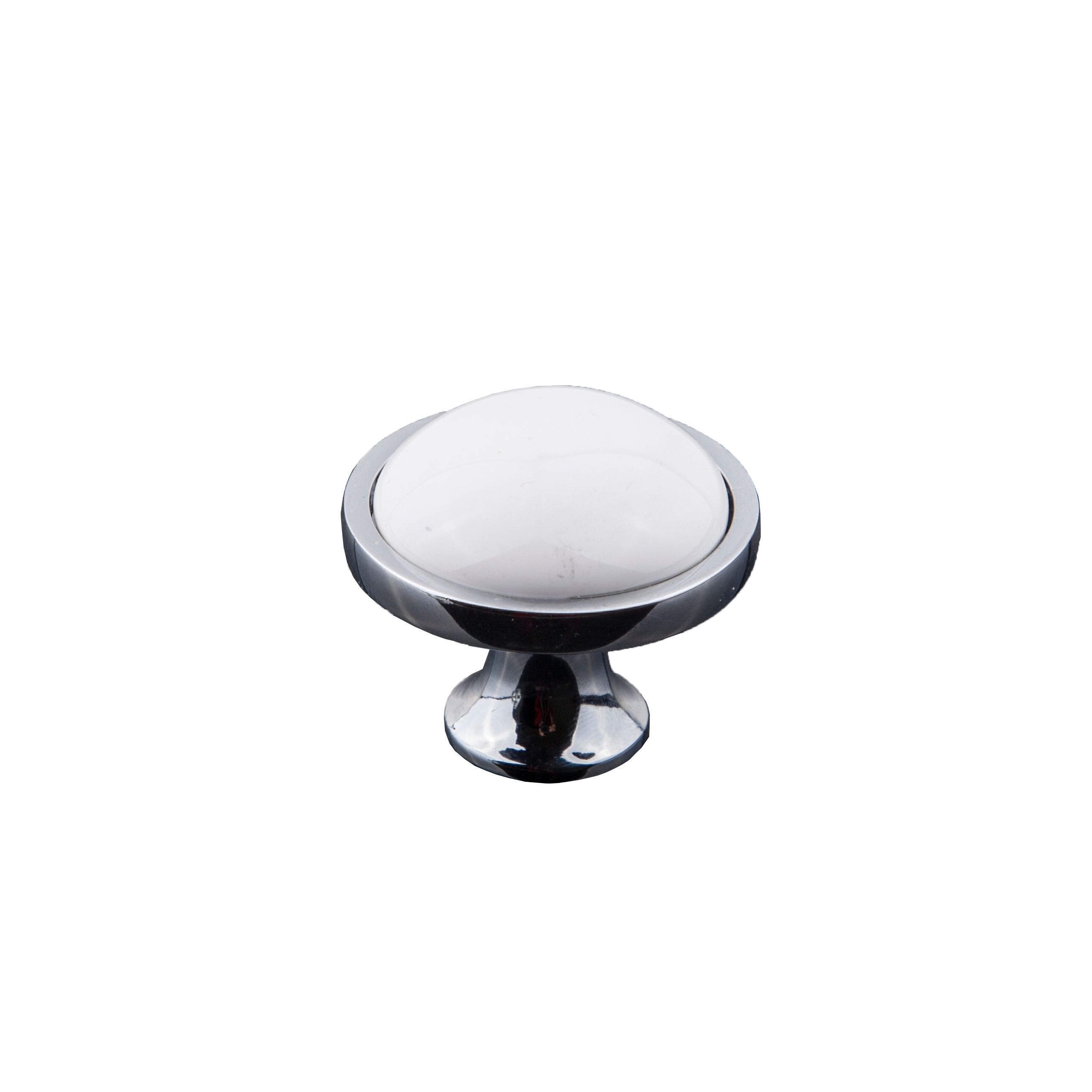 White Ceramic & zinc alloy Chrome effect Round Furniture Knob (Dia)34mm