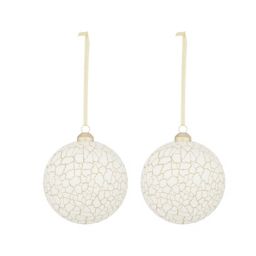 White & champagne Crackle effect Glaze Bauble, Set of 2