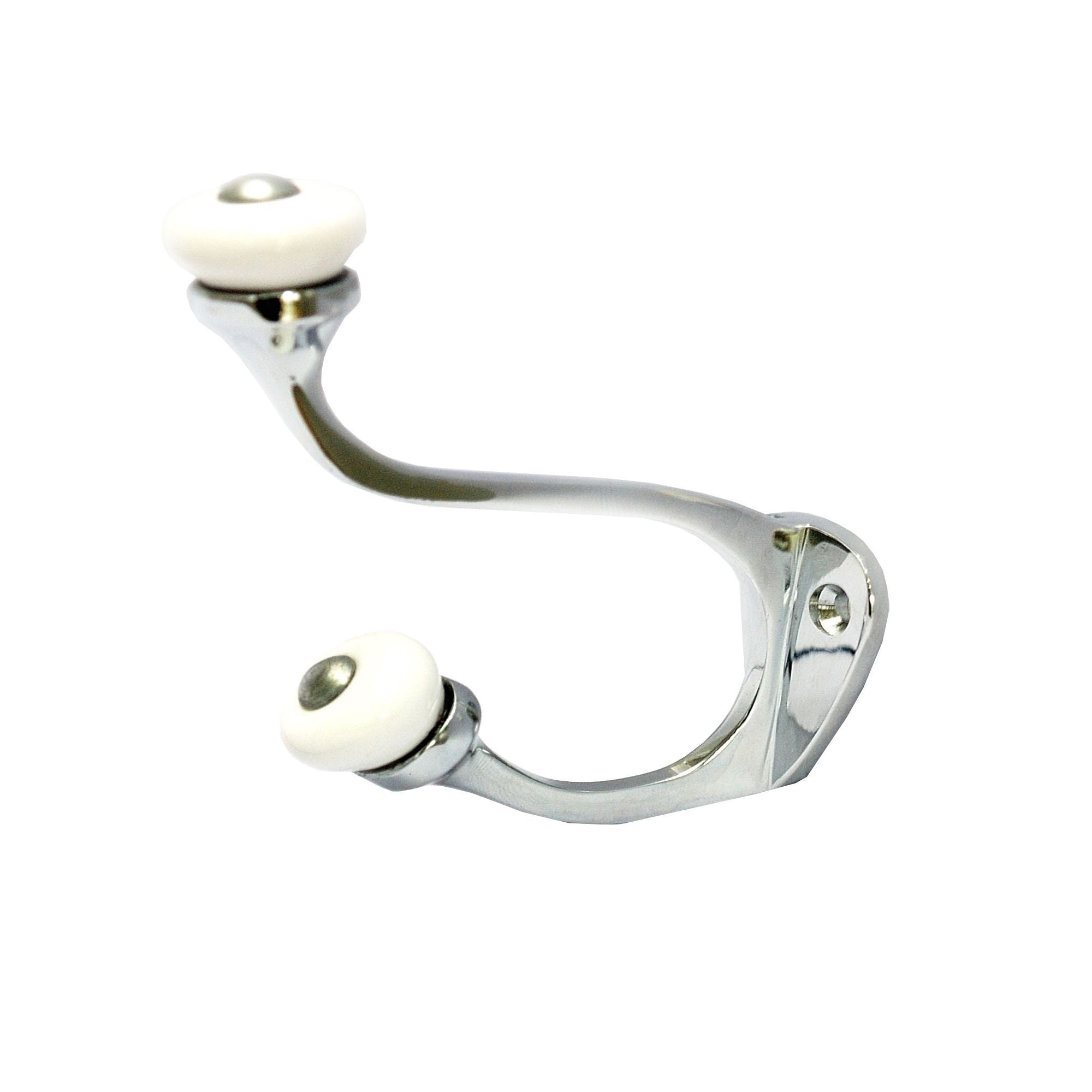 White Chrome effect Brass Double Hook (H)28mm (W)76mm