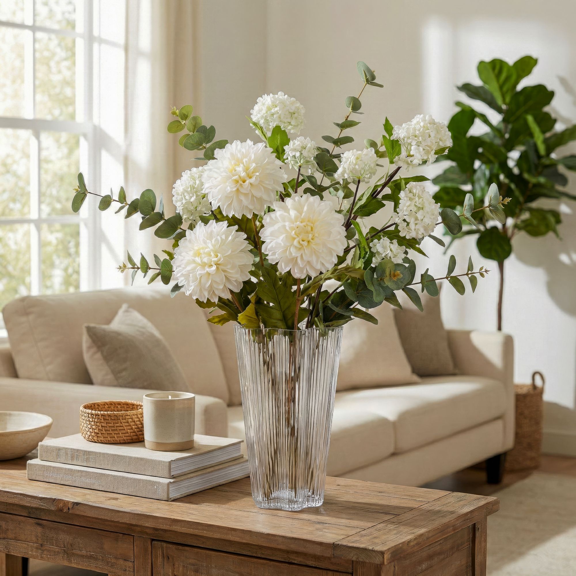 White Dahlia Single stem Artificial flower (H) 600mm